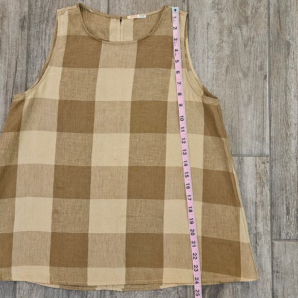 Apuntob Macro Vichy Linen Sleeveless Top Womens Size S Hazelnut Check Minimalist - Picture 3 of 11